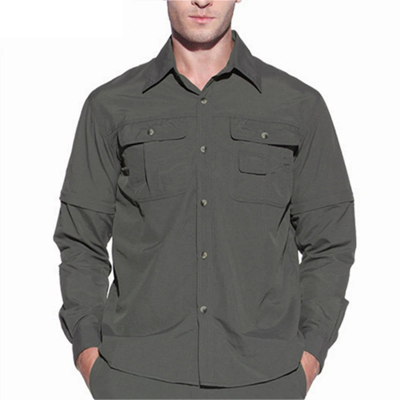 TRVLWEGO camisa de senderismo de secado rápido para hombre, camisa extraíble del ejército, pesca y caza, transpirable, escalada en roca, exteriores,