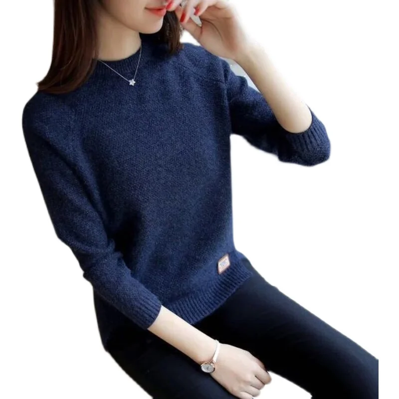 가을 겨울 여성 니트웨어 스웨터 레이디스 블라우스 탑 스트레이트 컷 출퇴근용 긴 소매 라운드 넥