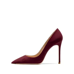 HLTINO Women Flock Pumps 4.0Inch/10cm Wine Red Spring Shoes Shallow High Heels 8cm for Autumn claret dress Shoe