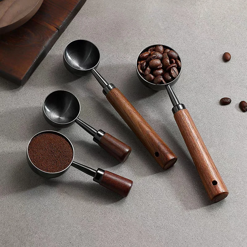 30ml Walnut Wood Coffee Scoop Stainless Steel Long Handle Measuring Spoon for Coffee Tablespoon Kitchen Tool Cafe Accessories