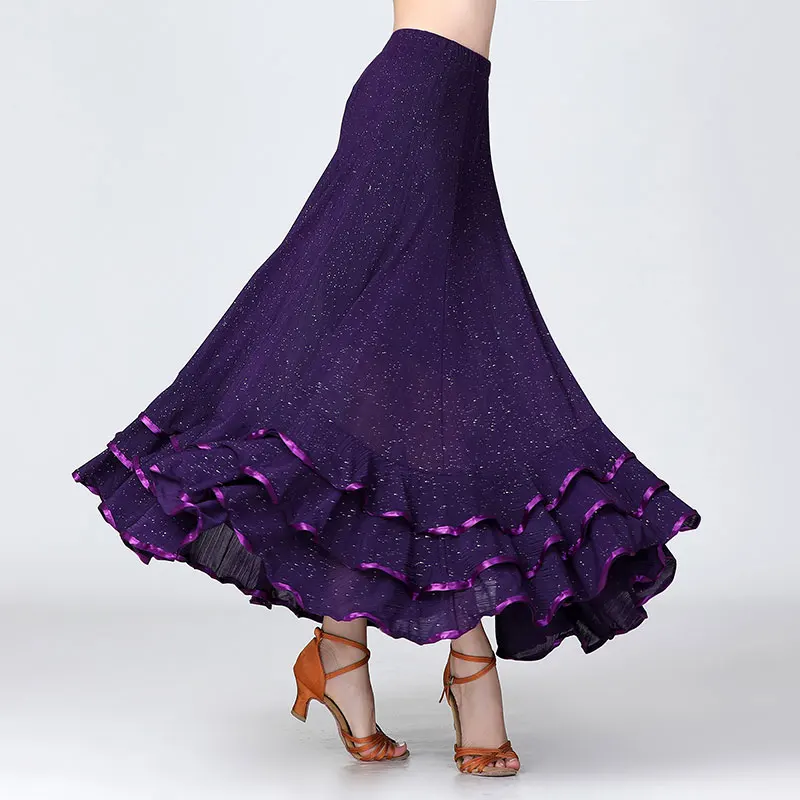 Sequin Vrouwen Moderne Dans Rok Lange Ruche Standaard Grote Swing Dance Kostuum Spaanse Flamenco Ballroom Rok Waltz