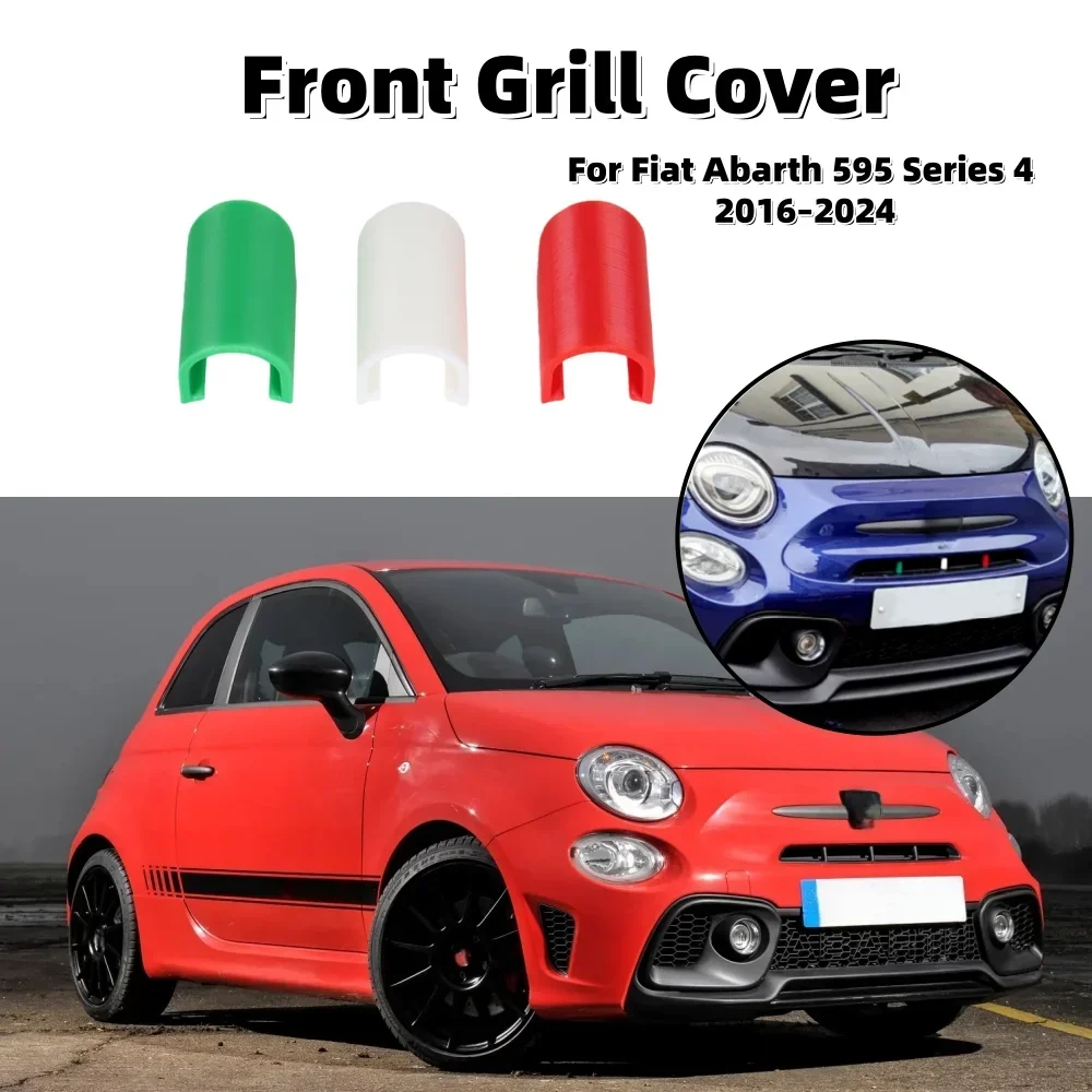 3Pcs Front Grill Cover Italian Tricolore For Fiat Abarth 595 Series 4 2016-2024 Mesh Decor Accessories Car Exterior Emblem