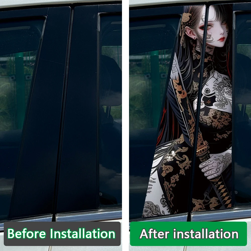 1/2pcs Sexy Female samurai Car Center Pillar Sticker B Pillar Protective Film Decoration view 2