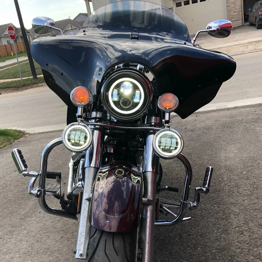 7' E24 DOT LED Headlight Headlamp For Yamaha V-Star Drag Star 650 1100 Road Star 1600 1700 Royal 1300 4.5' Fog Lights Passing