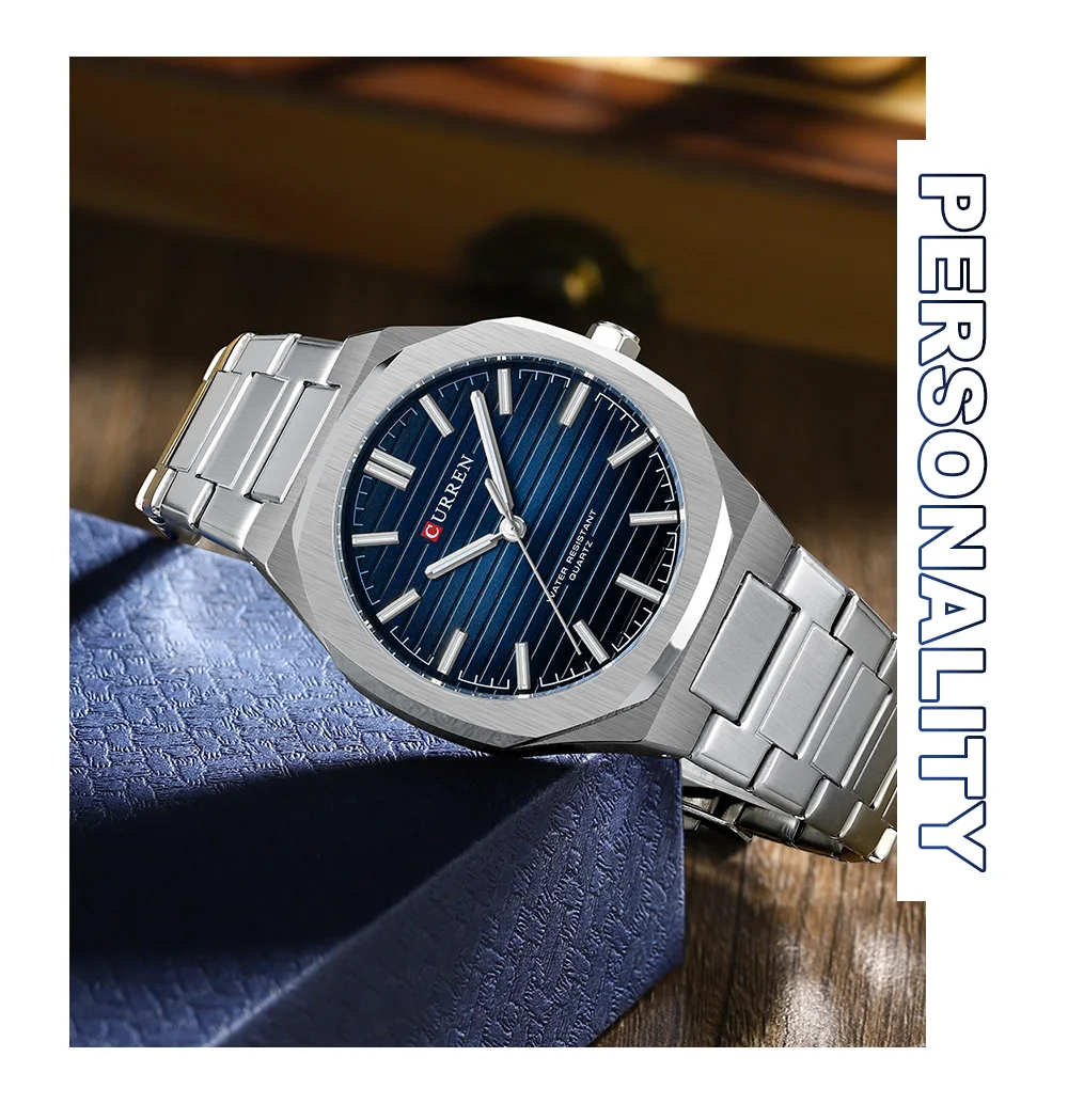 CURREN Minimalistische Herrenuhr mit Edelstahlarmband und Leuchtzeigern, klassische Business-Quarz-Armbanduhr für Männer – Detail 10