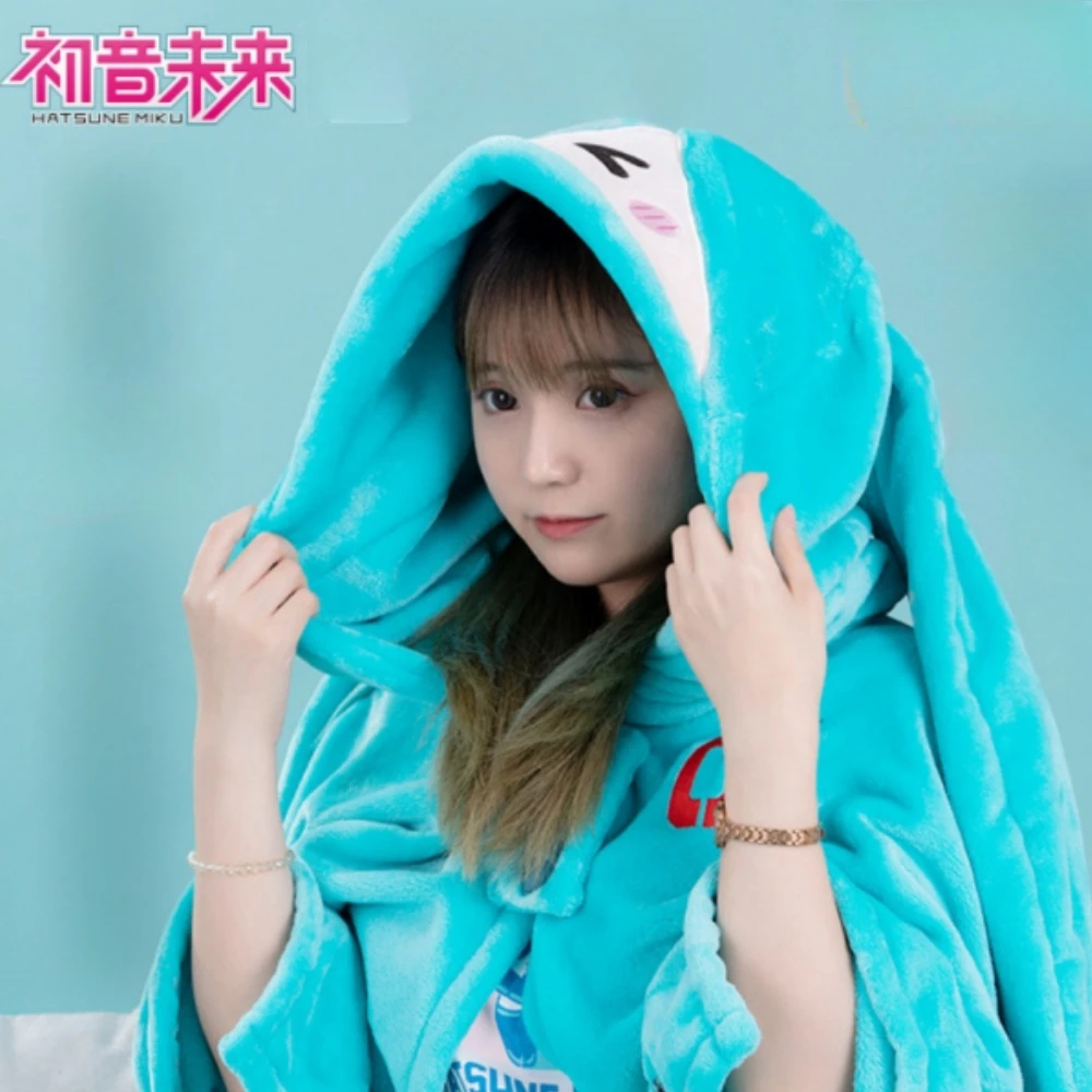 Genuine Original Hatsune Miku Multifunctional Hooded Air Conditioning Blanket Miku Pillow Soft Warm Faray Shawl Spot