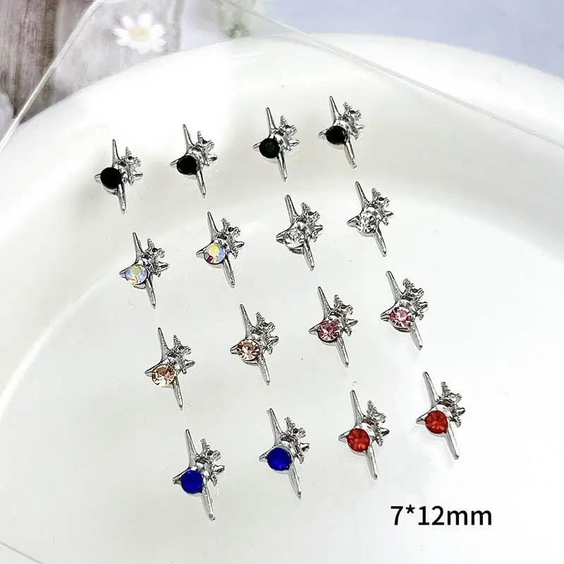 15PCS Mini Minimalist Cross Star Alloy Nail Charms Exquisite Double Four-stars Nail Art Decorations Handmade DIY French Nails