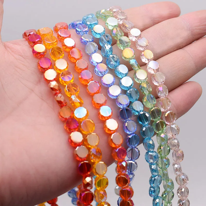 30pcs 8mm/bag Flat Round Faceted Crystal Glass Beads AB Color Disc-Shaped Loose Beads For Jewelry Making DIY Bracelet Earring