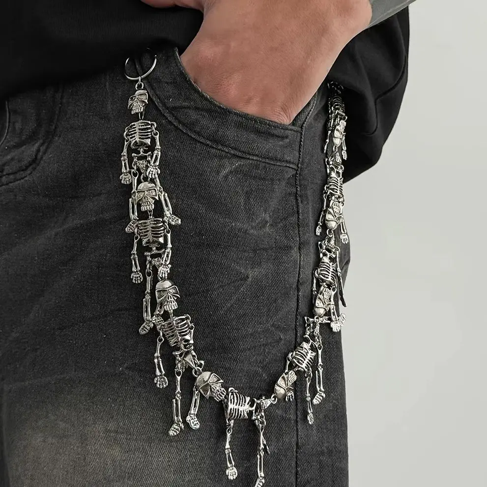 KunJoe Punk Gothic Metall-Totenkopf-Anhänger Schlüsselanhänger Brieftaschenkette für Männer Frauen Hip-Hop Hosen-Accessoire Gothic Jeans Schlüsselring Schmuck – Detail 3