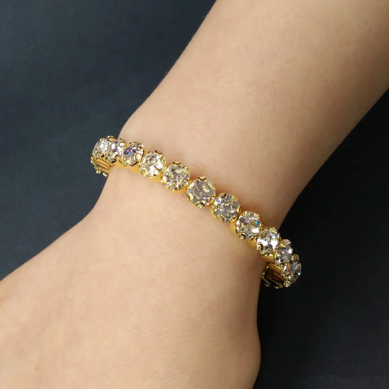 Elegant AB Crystal Bangle Cuff Silver Plated and Gold Color Big Crystal Rhinestone Stretch Bracelet Bangle for Women