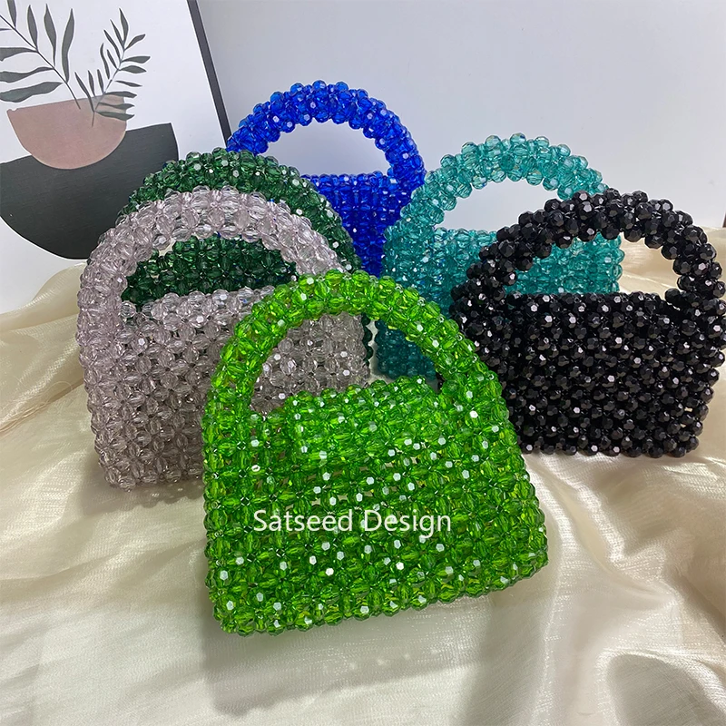 Customized Bag Designer Brand Clear Acrylic Bead Box Totes Handbag Women Handmade Summer Ladies Party Dinner Purse Handle 2024