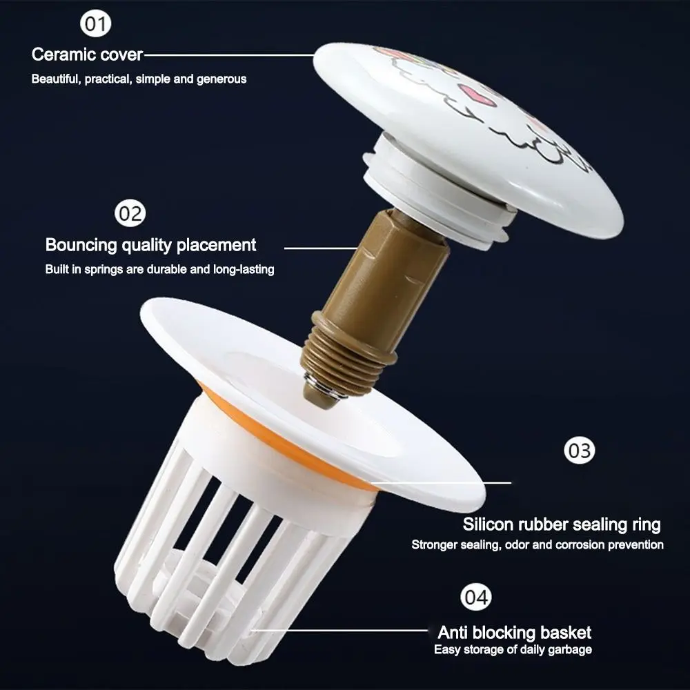 Cute Puppy Pattern Rebound Drain Plug Pop-up Design Anti-clogging Function Anti-clogging Hair Catcher