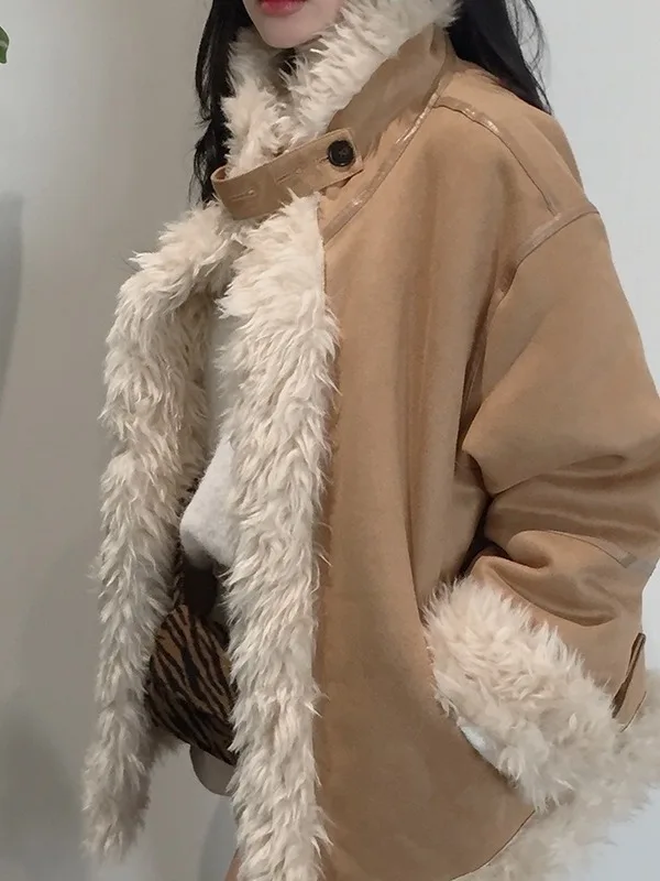 معطف نسائي أنيق من ort للدفء وياقة واقفة وصديق للبيئة وجميل للغاية ملابس خارجية شتوية من الفرو الفاخر