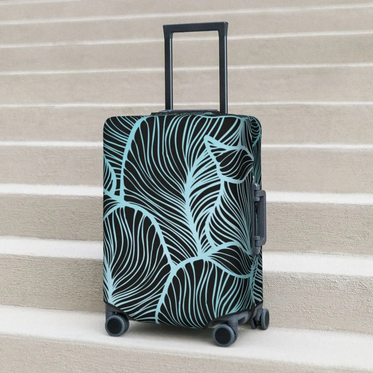 Blue Leaves Print Suitcase Cover Flight Abstract Nature Forest Elastic Luggage Supplies Cruise Trip Protector