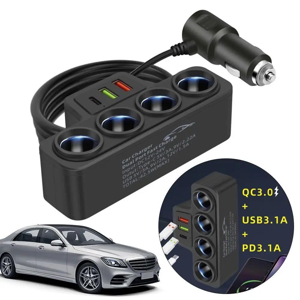 

12 В/24 В адаптер автомобильного прикуривателя 120 Вт USB-порт автомобильное зарядное устройство адаптер USB-порт 4-полосный прикуриватель автомобильный