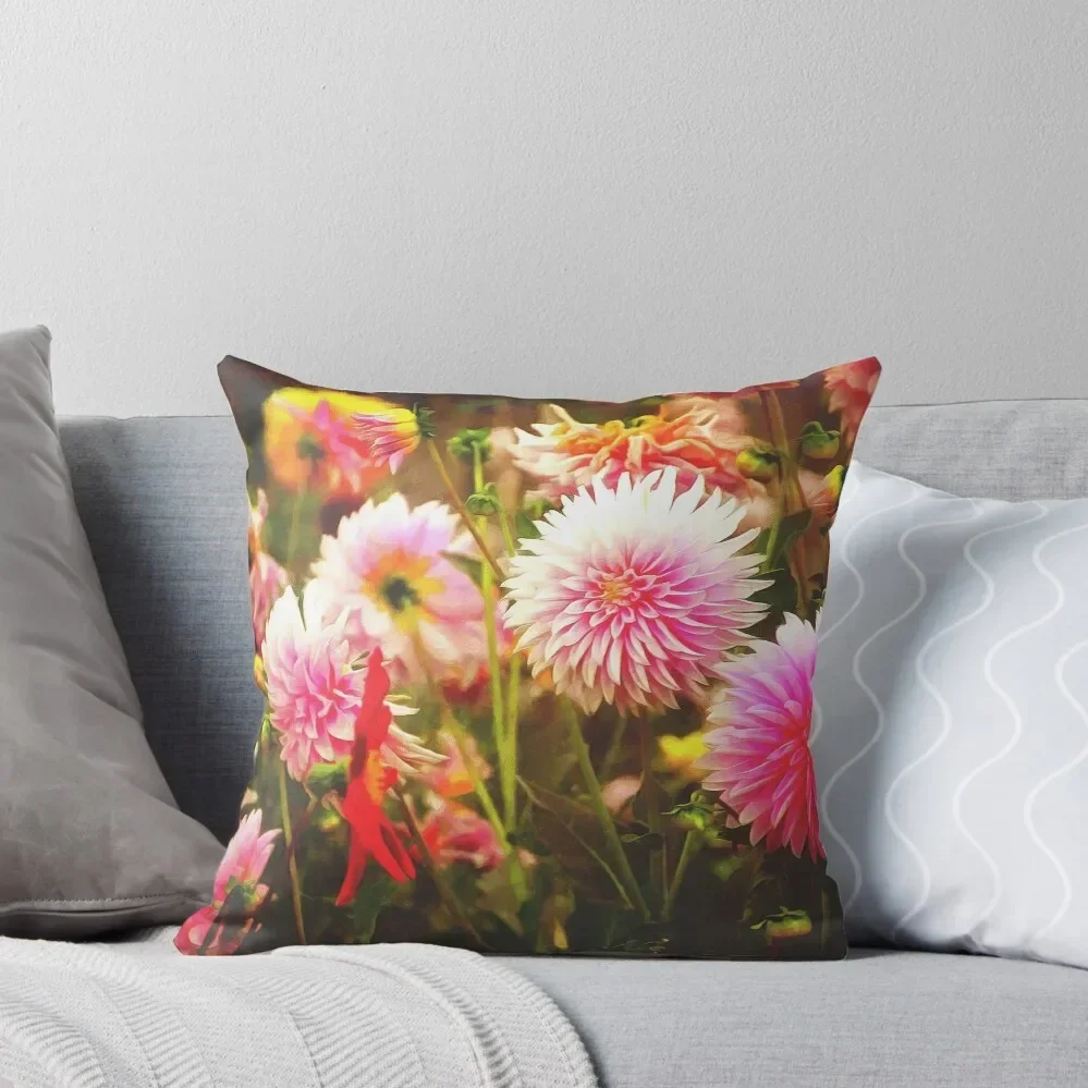 

Romantic Pink Dahlia Garden Throw Pillow Cusions Cover Room decorating items Plaid Sofa pillow