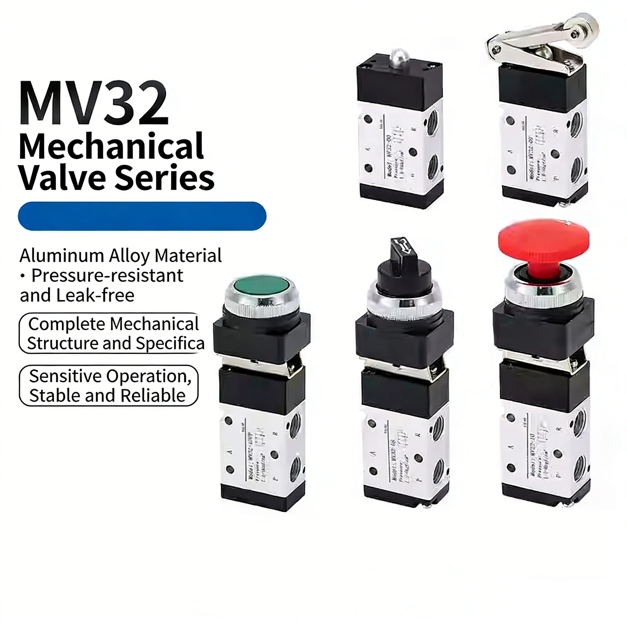 MV322PB Two-position Five-way Three-way Control Valve Round Button Mechanical Valve 322R Roller Type Pneumatic Manual Valve