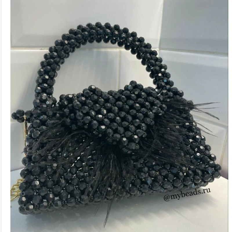 Valentine's Day Bag New Ins Love Feather Beaded Handheld Chain Crossbody Bags Handmade Customized Female Designer Party Banquet