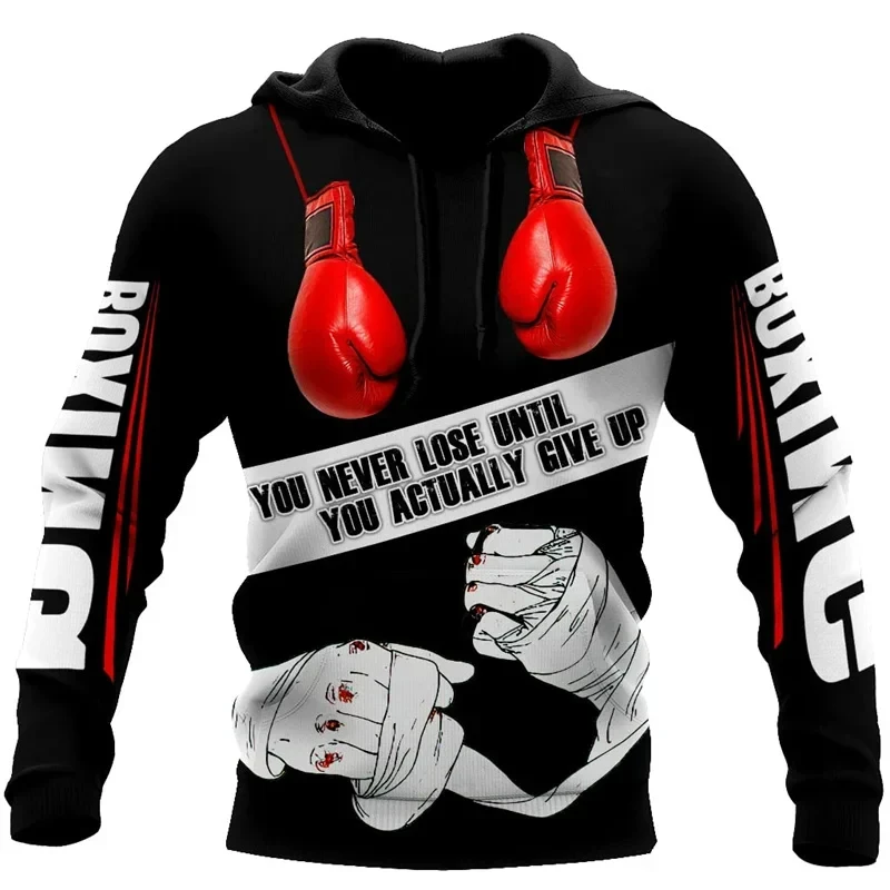 Felpa con cappuccio stampata da boxe 3D Cool per uomo e donna Street Wear Pullover per abbigliamento sportivo a maniche lunghe autunnale