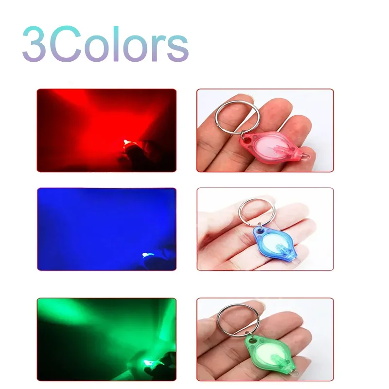 Mini LED Keychain Lights, lanterna de bolso, luz de emergência, mini tocha, lanternas pretas, 100pcs