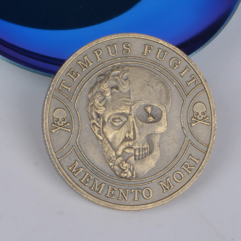 عملة جمجمة معدنية عتيقة ، تذكّر تحمل عملات معدنية ملهمة ، وقتك محدود ، TEMPUS foodit ، تذكار موري