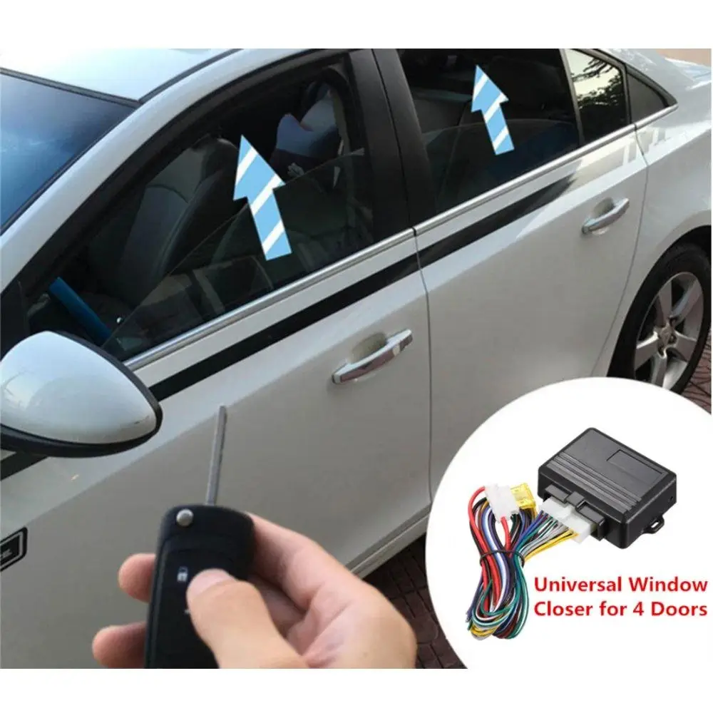 For 4 Doors Power Window Closer Automatic System Remotely Controlled Intelligent Module Folding Kit Wire Harness Alarm System
