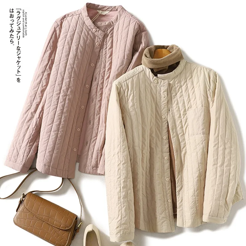 

Retro Striped Quilted Cotton irt Women's ort Coat Lightweight Warm Cotton Padded Autumn Winter New Sle Commute Sle