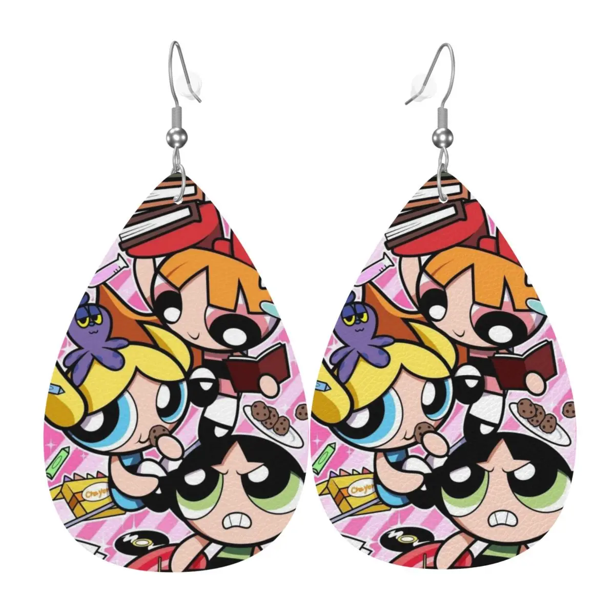 

Кожаные серьги для девочек P-Powerpuffs на заказ, висячие серьги-капли, ювелирные аксессуары