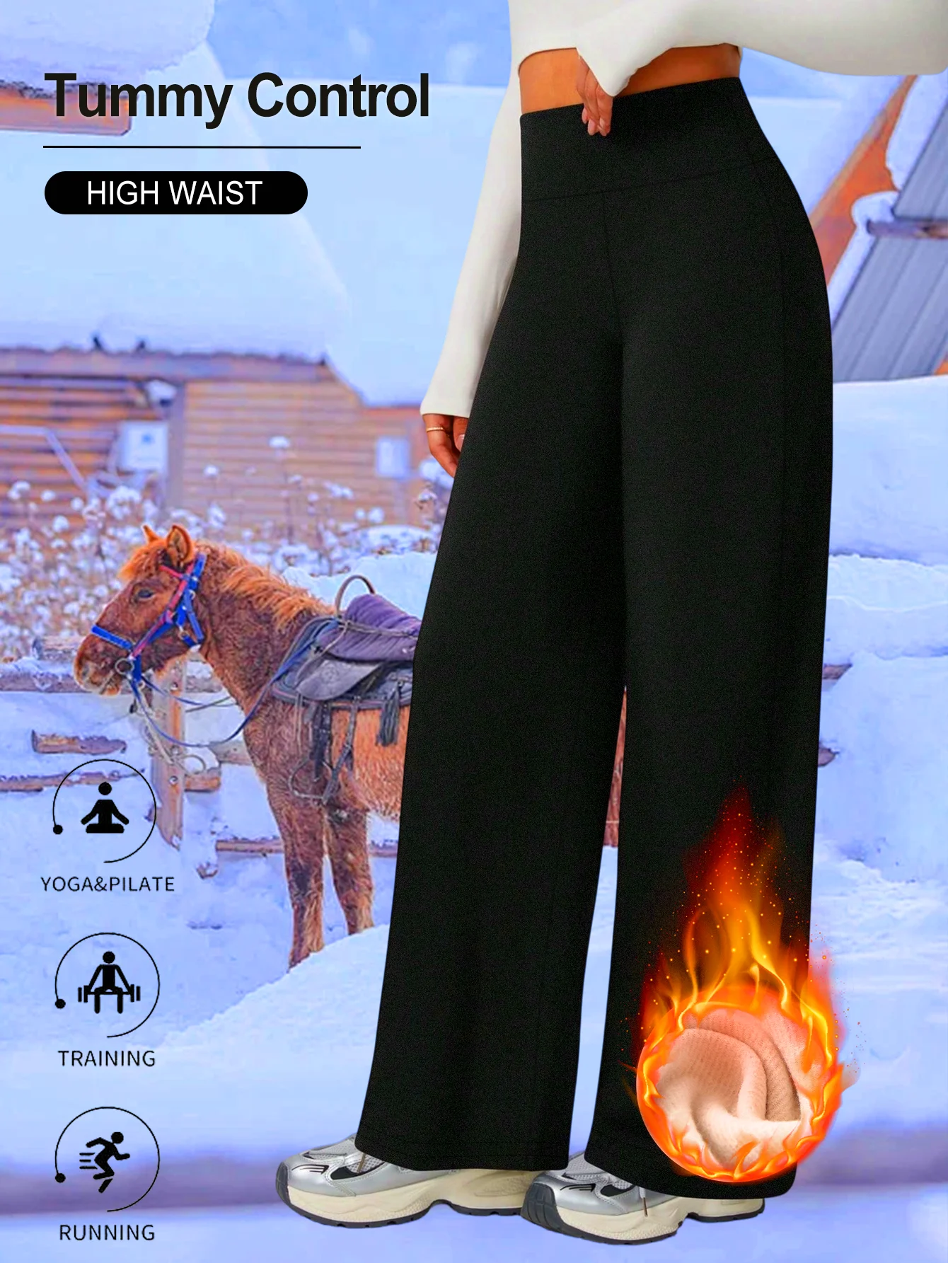 Women's StretchWide Leg Golf Pants with Pull-on Waist, Tummy Control Workout Leggings, Moisture-Wicking, Sun Protection