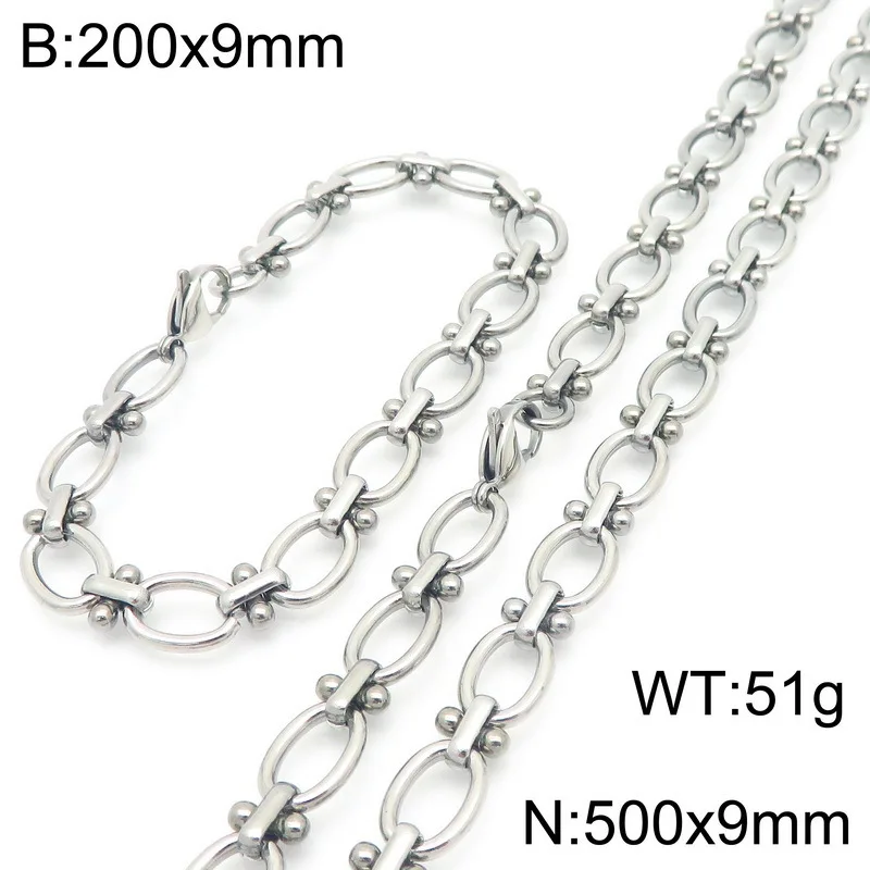 Fashionable 9mm Cross-knot Oval Link Chain Necklace Bracelet Stainless Steel Jewelry Set For Women Mens 8inch + 20inch
