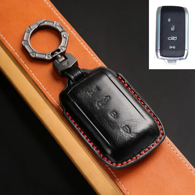 

1pc Genuine Leather Car Remote Smart Key Fob Case Cover Holder Bag With Keychain For Maserati Grega Grecale Levente President