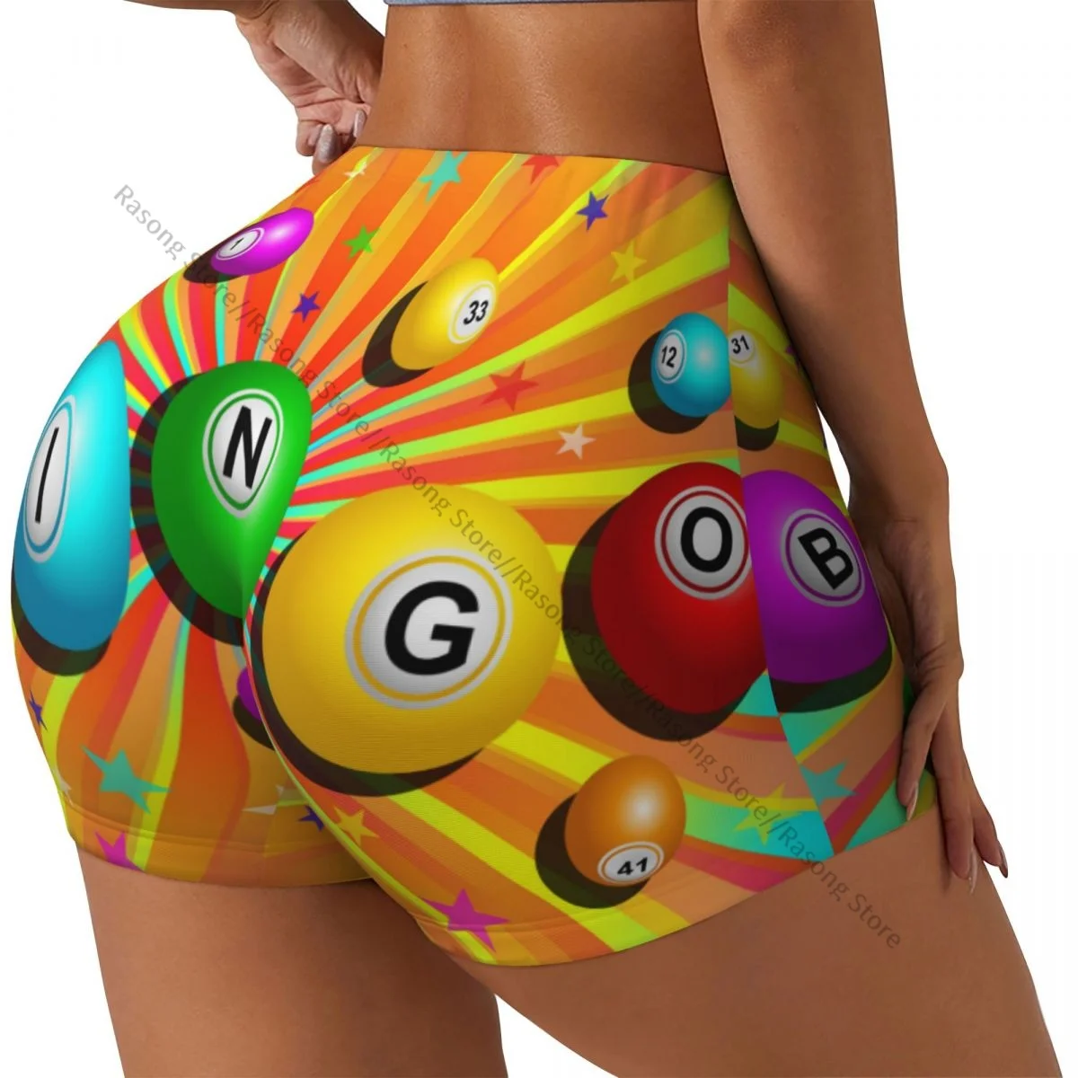 Yoga Shorts Bingo Balls Colorful Women Biker Tight Elastic Workout Sports Leggings Sportswear