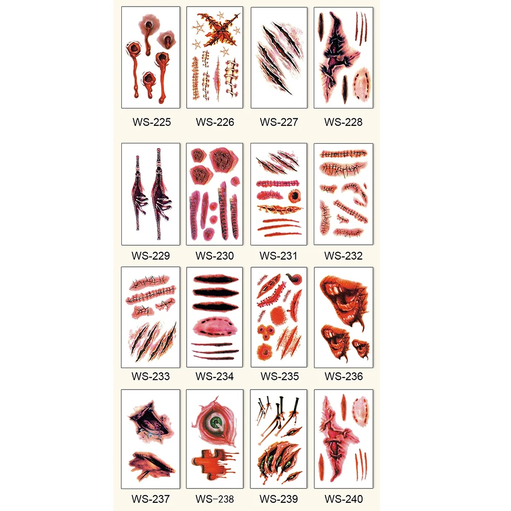 

30Pcs Temporary Scar Tattoos Stickers Realistic Bloody Wound Scab Horror Body Face Decals Prank Props for Halloween Cosplay