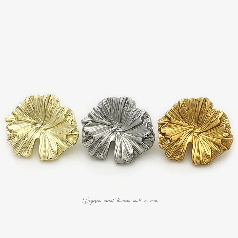 

10PCS Red Tea Metallic Leaf-Patterned Pleated Asymmetrical Button Fashion Coat Trench Jacket Decorative Fastener Irregular Suit