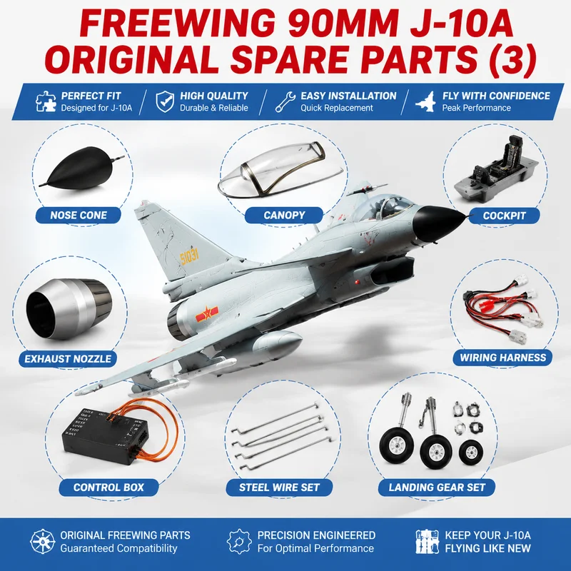 Freewing 90mm J-10a Raptors Original Accessories (3) Tail Spray Hood, Cockpit Wiring Control Box, Steel Wire Wheels, Etc