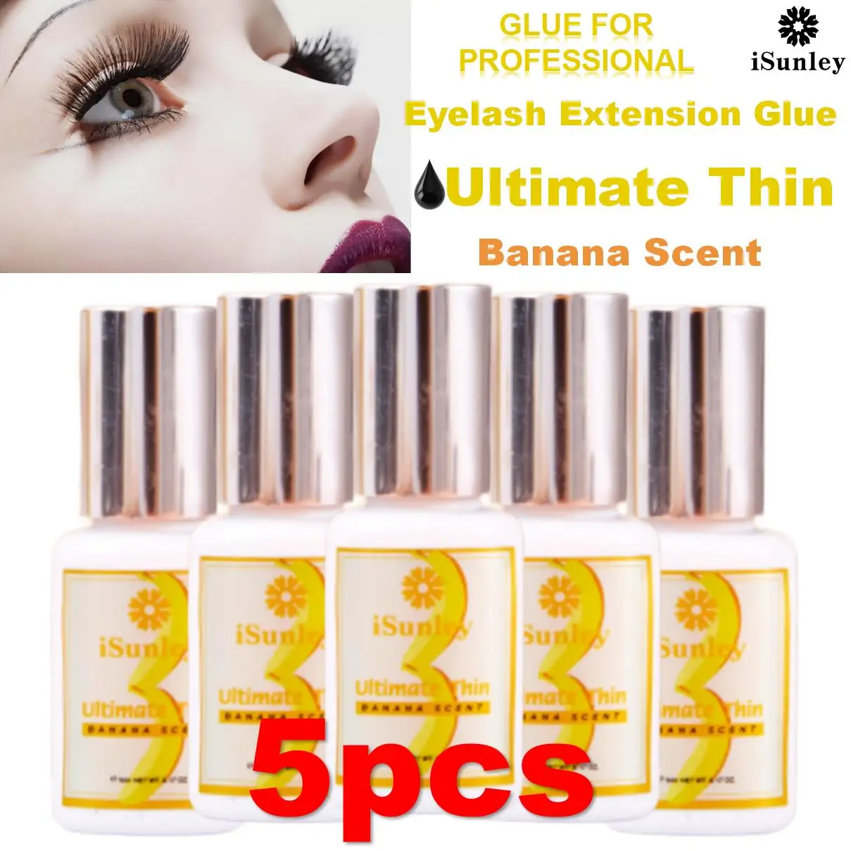 

Isunley Banana Scent Eyelash Glue 1s Fast Drying Waterproof Glue Premade Fans 6-8 Week Lasting Eyelash Extension Salon Wholesale