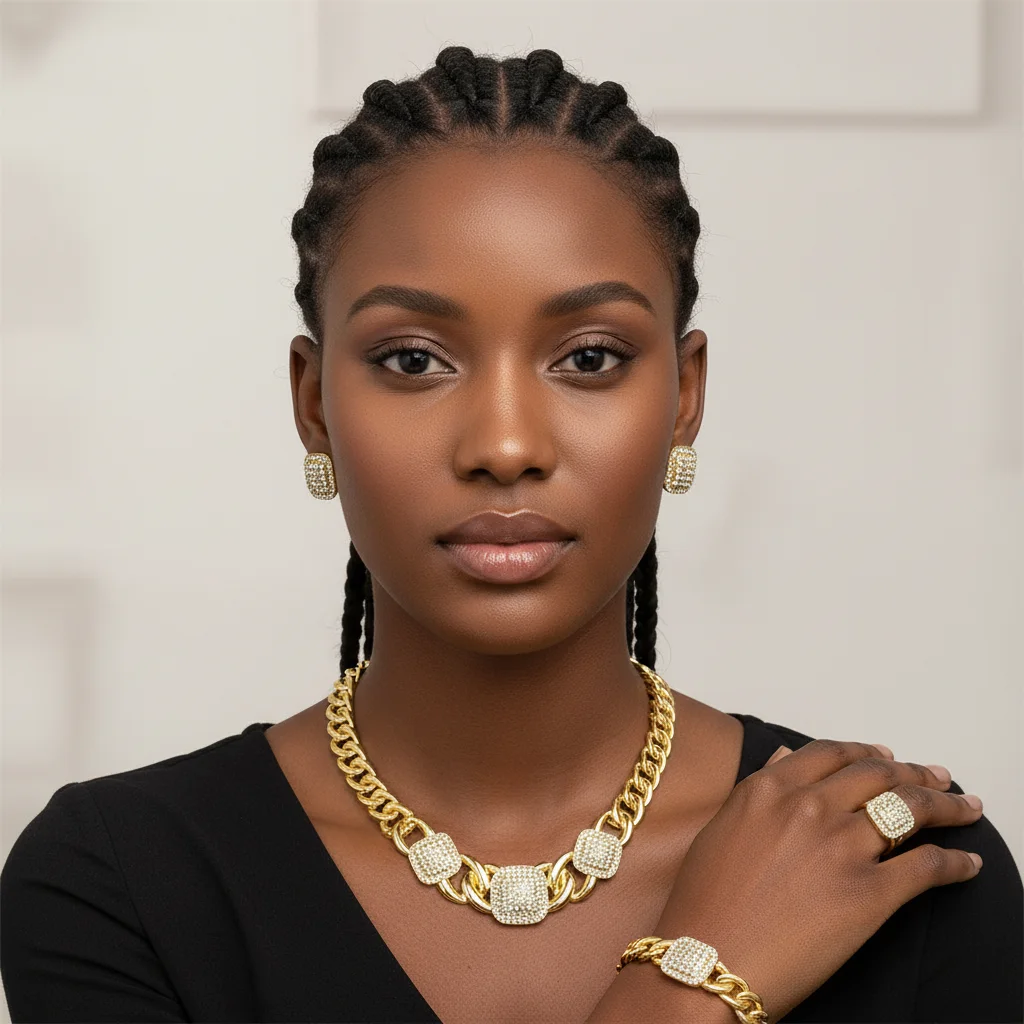 ESALE Dubai Jewelry Set For Women Gold Plated Luxury Necklace Earrings Bracelet And Ring Set Jewelry For Wedding Party Trending