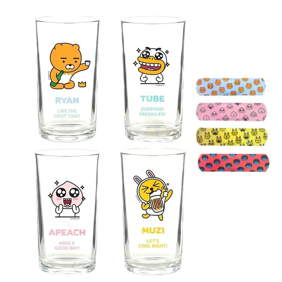 

Kakao Ryan Soju Beer glass somek somaek Ryan Apeach Muzi Tube Korean Beer Alcohol glasses Glassware set of 4