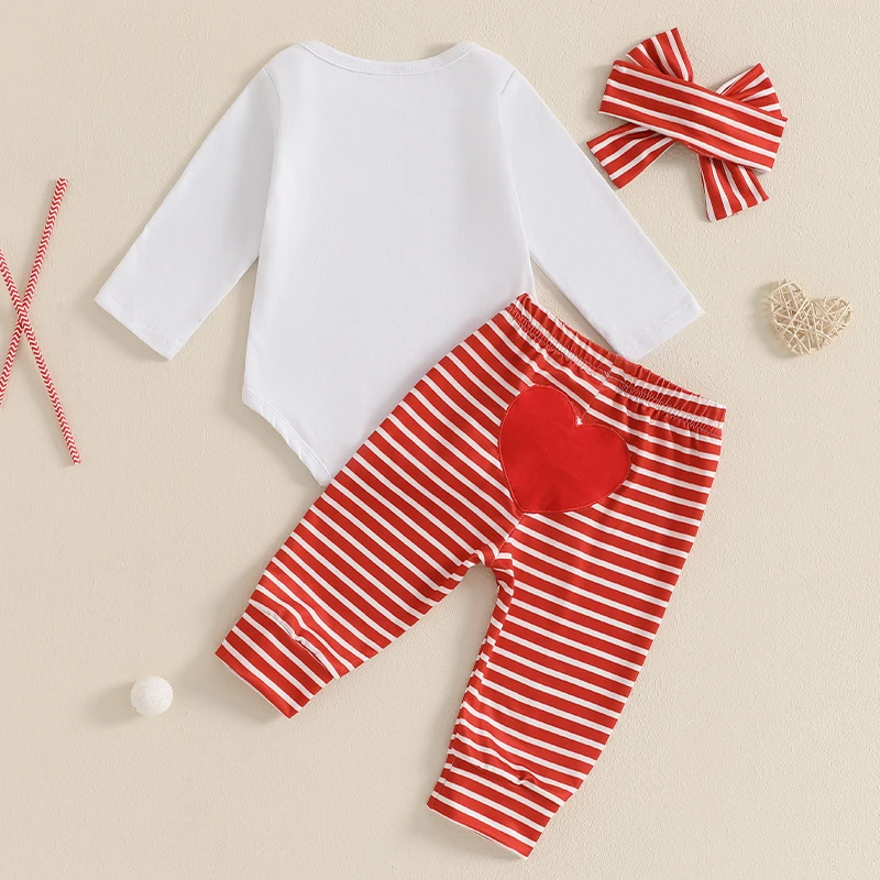 Baby Girl Valentine s Day Outfits Letter Heart Print Long Sleeve Romper Stripe Long Pants Headband 3Pcs Clothes Set