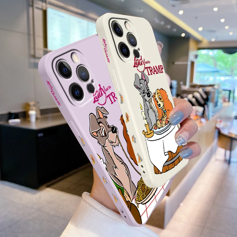 Disney Lady And The Tramp Liquid Left Rope For Apple iPhone 15 14 13 12 11 XS XR X 8 7 SE Pro Max Plus Mini Soft Phone Case