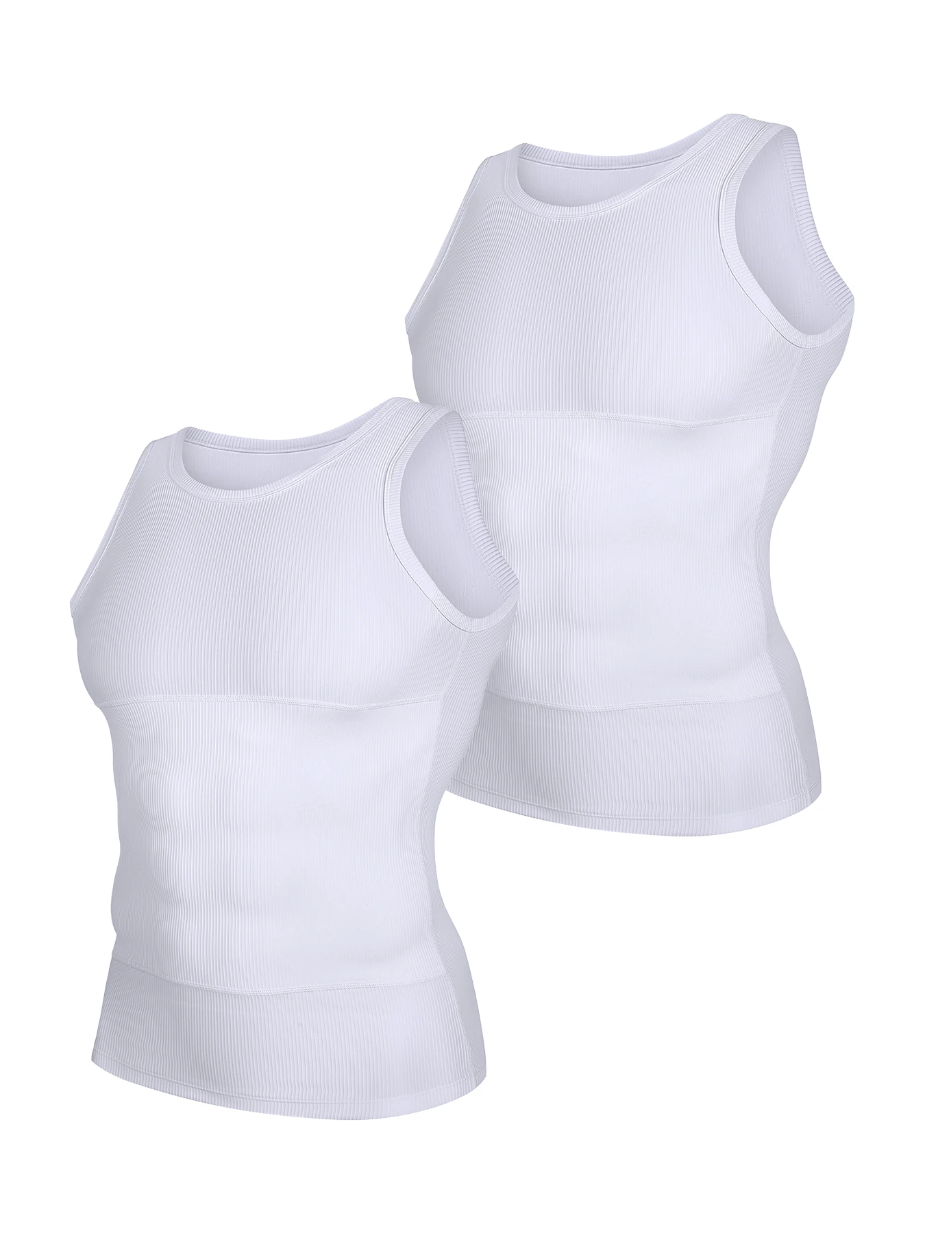 

2Pc Men's Compression Vest Ribbed 2-Layer Abdominal Gym Sleeveless Slim Fit Undershirt