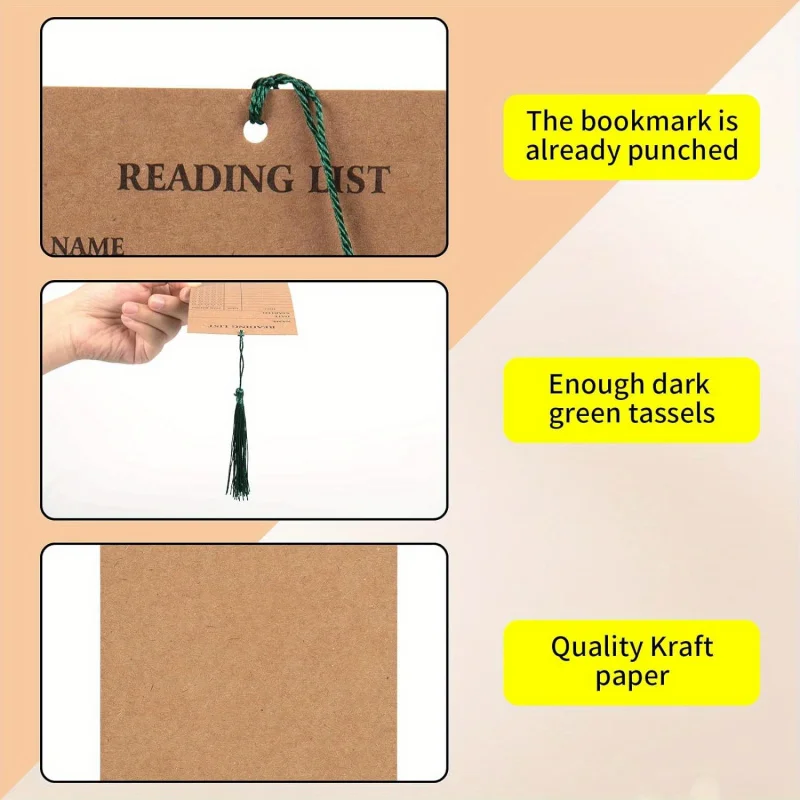 25 علامة مرجعية للقراءة و5 زخارف شرابة، بطاقة مكتبة شخصية من جلد البقر لعشاق القراءة والطلاب والمعلمين #3