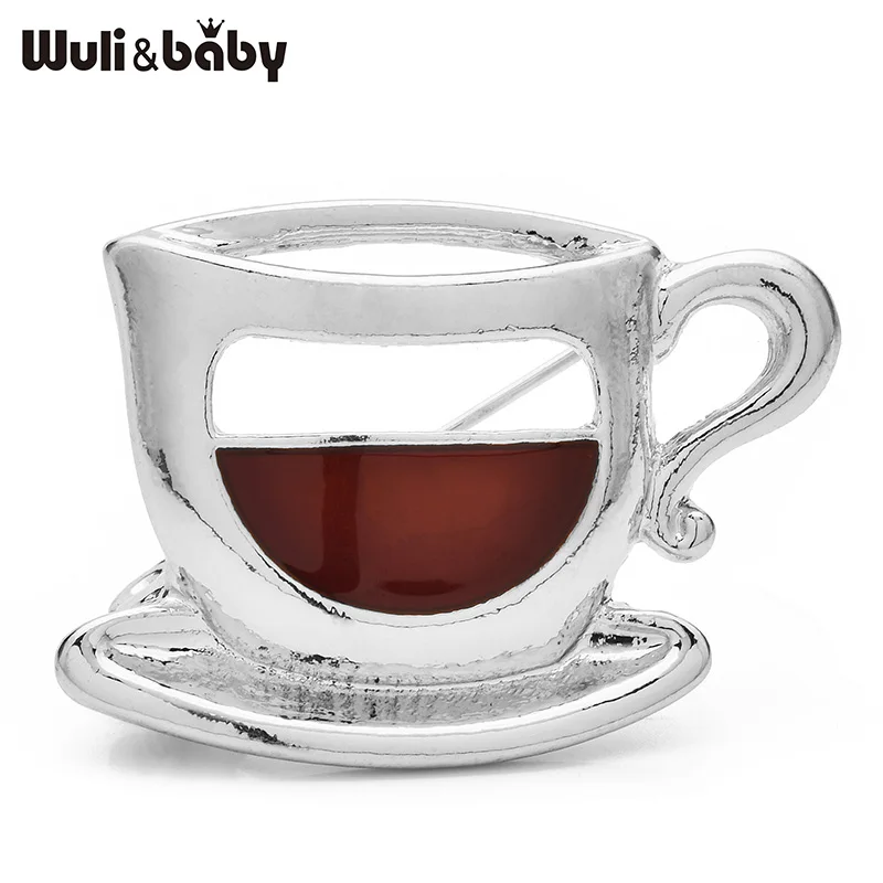 Wuli&baby Enamel Coffee Cup Brooches For Women Unisex 2-color Metal Cups Party Casual Brooch Pins Gifts