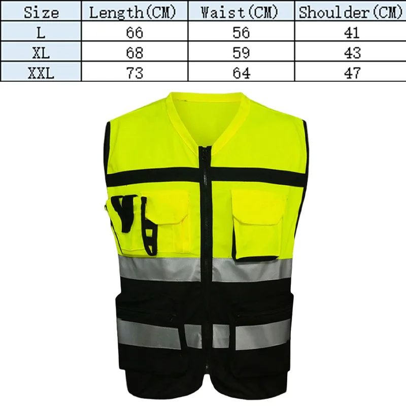 Reflective Safety Vest High Visibility with Zip Front Pockets Security Cycling Wear Jacket for Warehouse Large Size