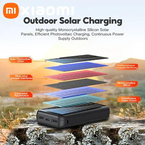 Banca di energia solare portatile di grande capacità da 30000 mAh campeggio esterno solare USB-A USB-C ricarica rapida per Apple Samsung