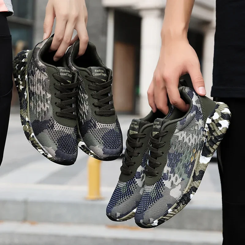 Big Size 45 Men Casual Shoes Light Breathable Mesh Shoes Men Sneakers Lace-Up Camouflage green Outdoor Walking Mans Footwear