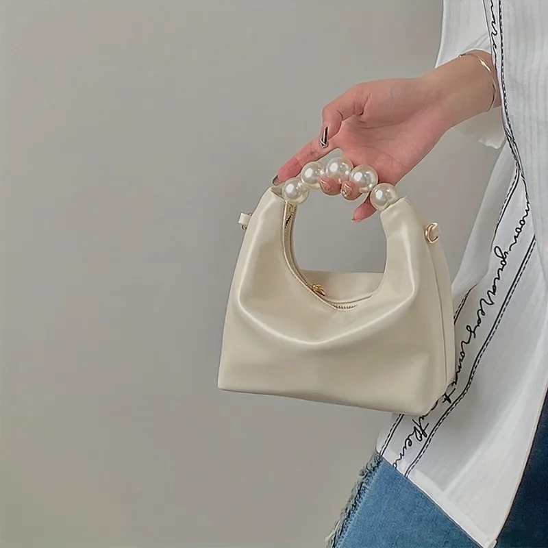 حقيبة ظهر نسائية صغيرة، حزام كتف قابل للتعديل، زوج عصري من حقيبة يد لؤلؤية ذات لون نقي، مناسبة للتنقل