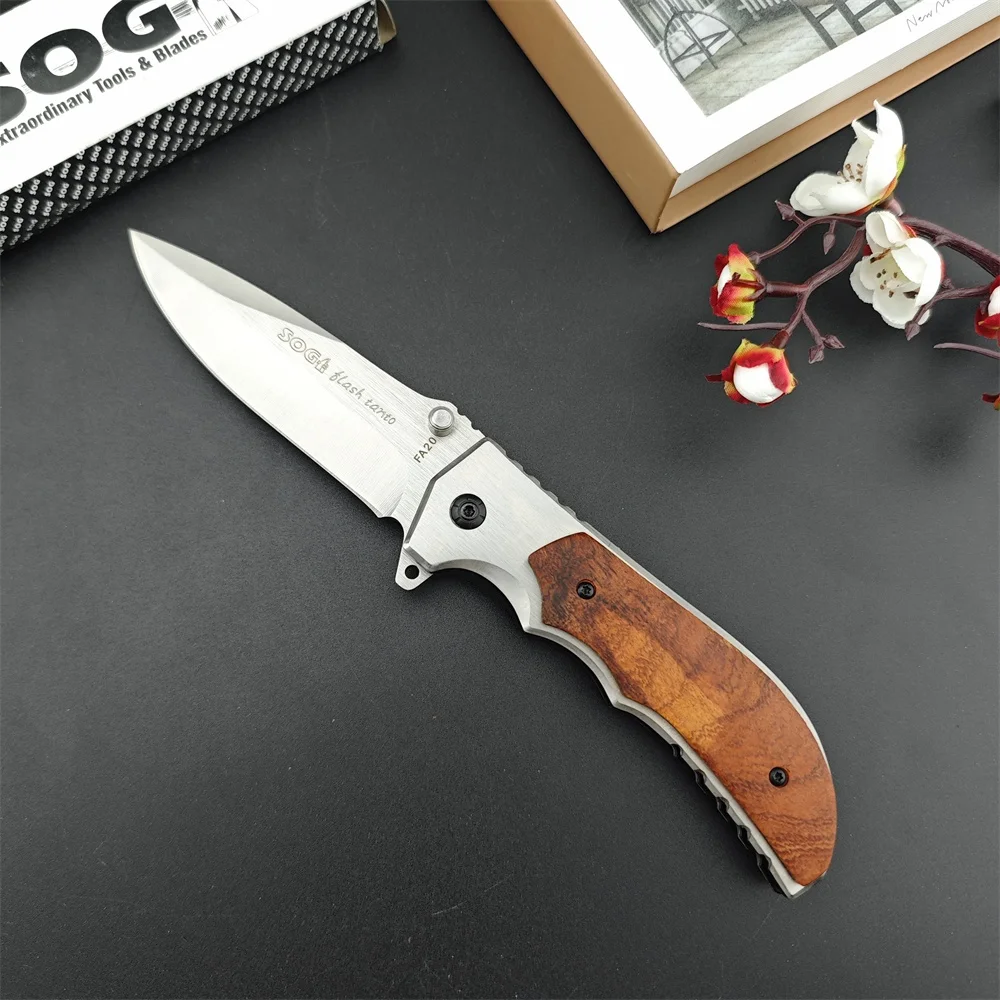 FA20 Flipper Folding Knife 5Cr13Mov Blade 420 Steel with Wooden Handle Hunting Tactical Knife Survival Pocket Knife EDC Tool