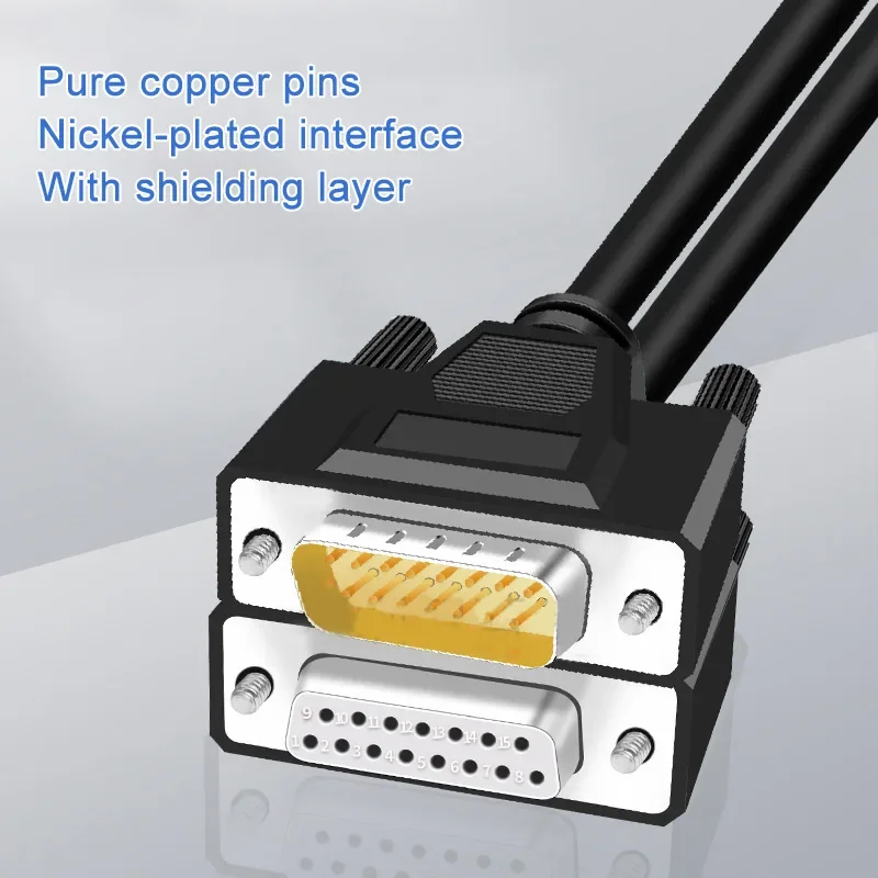 DB15 Shield Cable Pure Copper Male to Female 15Pin Parallel Serial Extension Cable Industrial Grade 2 Rows Pinout 28AWG 300V
