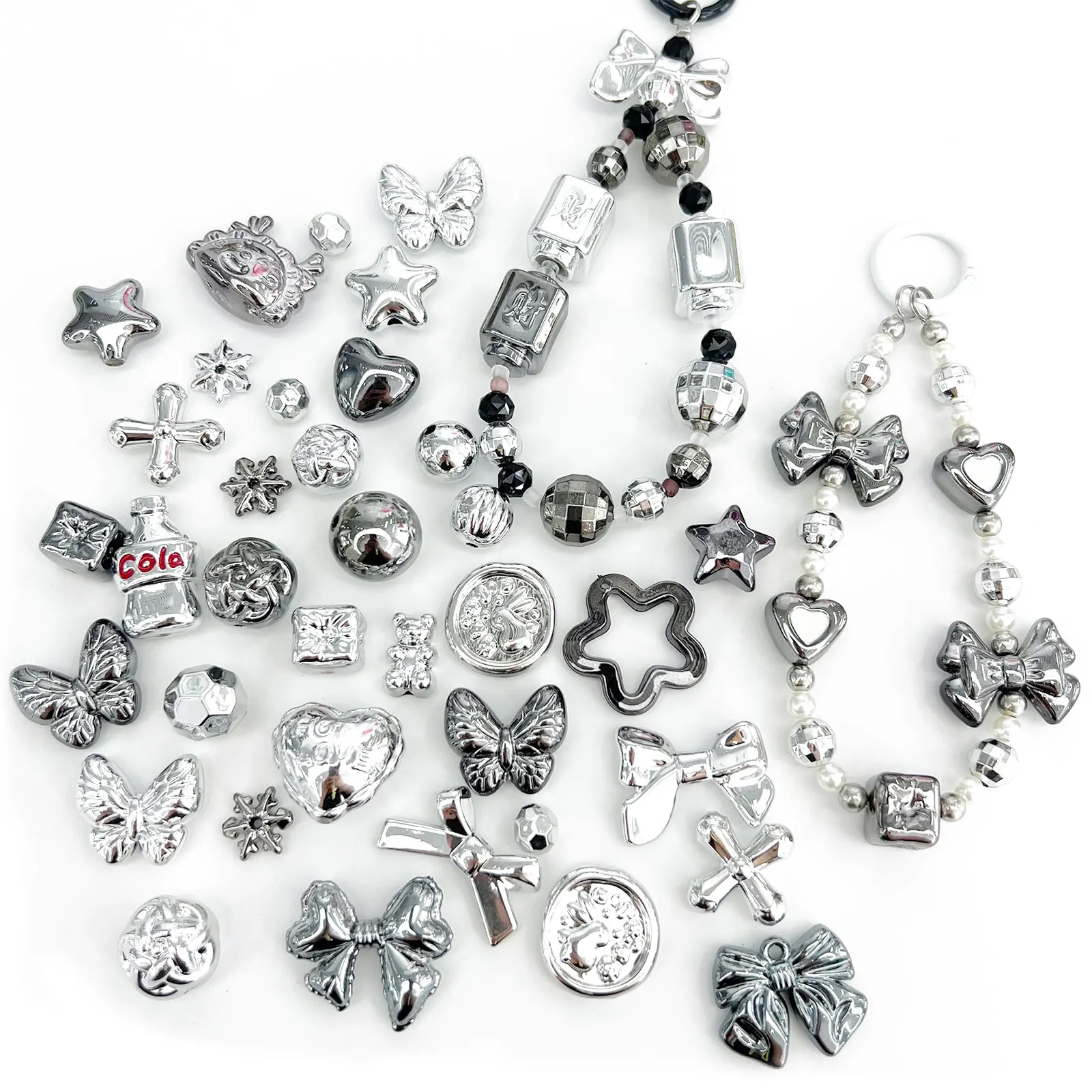 Metal Effect Y2K Beads For Jewelry Making Earrings Bracelet Phone Chain Beaded Pens Vintage Hairpin Accessories DIY Decorations
